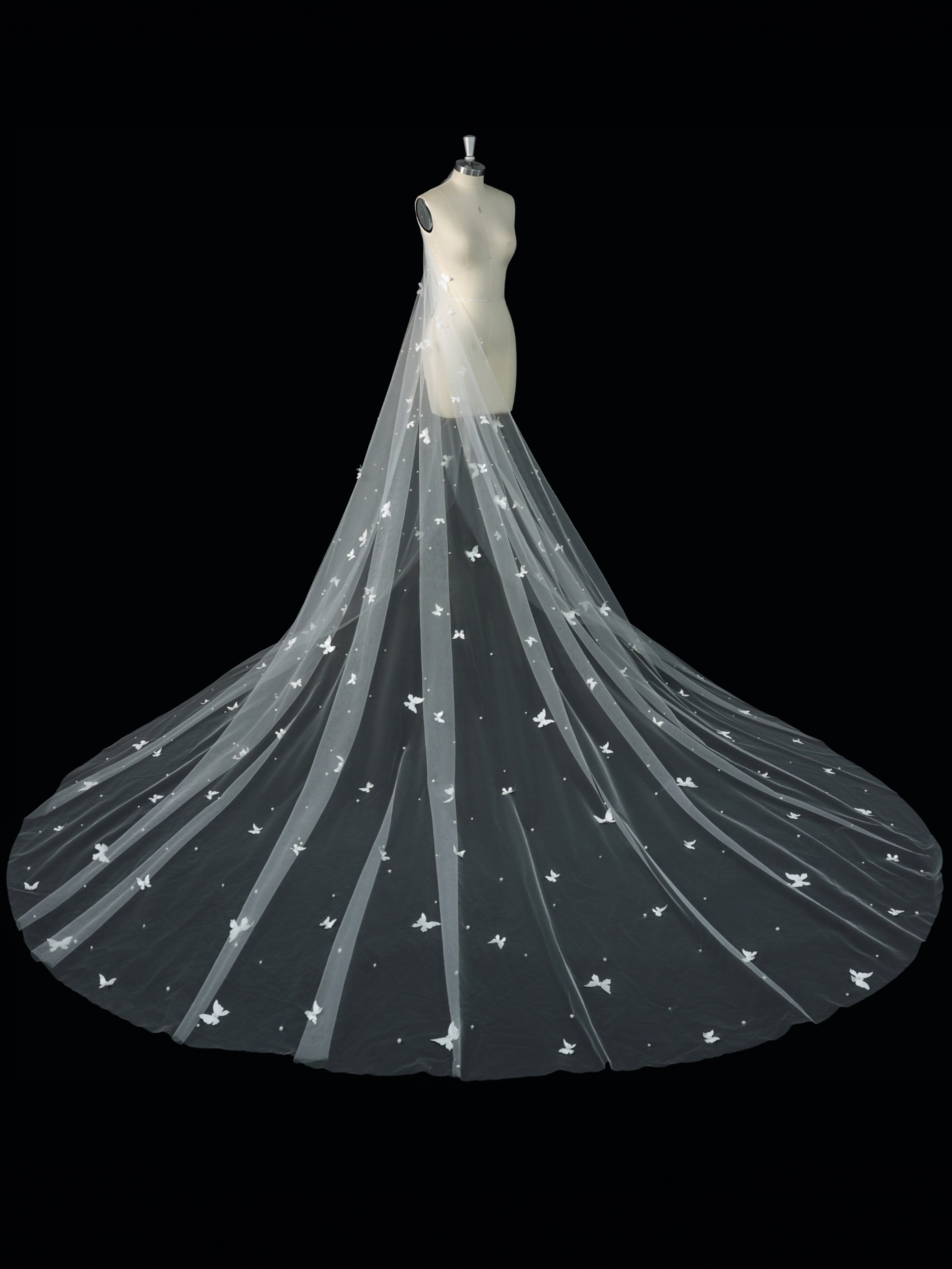ROVDESY Cathedral Length Wedding Veil with 3D Butterflies & Pearl Accents