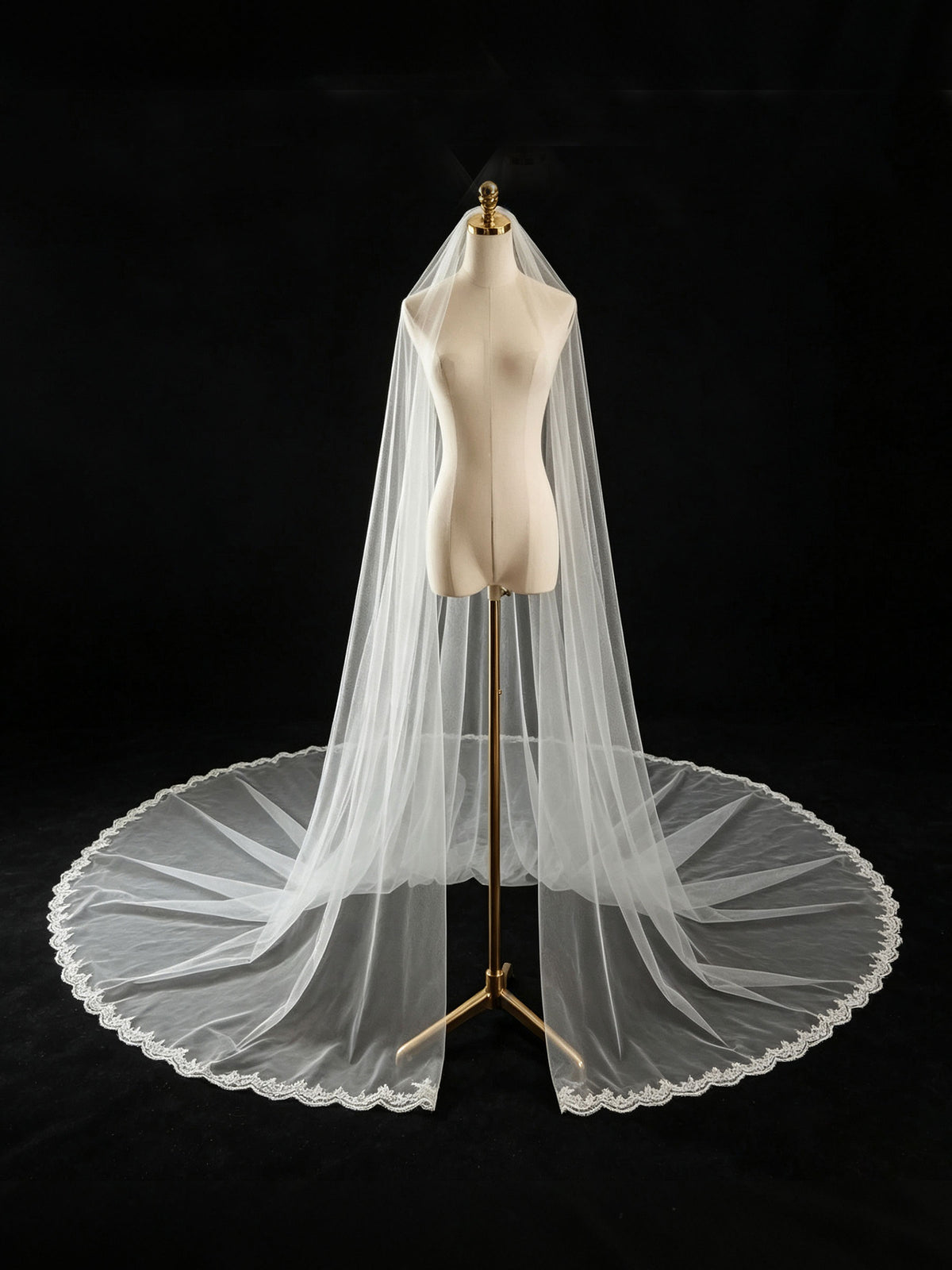 Cathedral Lace Edge Bridal Veil With Metal Comb Long Wedding Veil