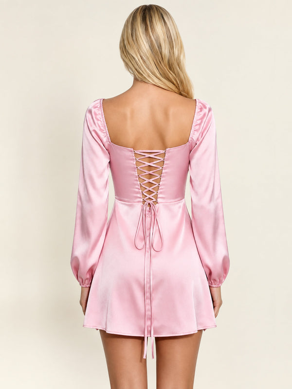 Sweetheart Long Sleeve Sequin Satin Homecoming Mini Dress