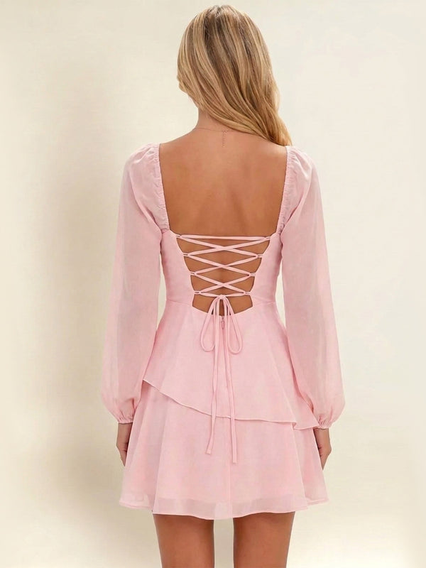 A-Line Ruffled Chiffon Homecoming Mini Dress With Long Sleeves