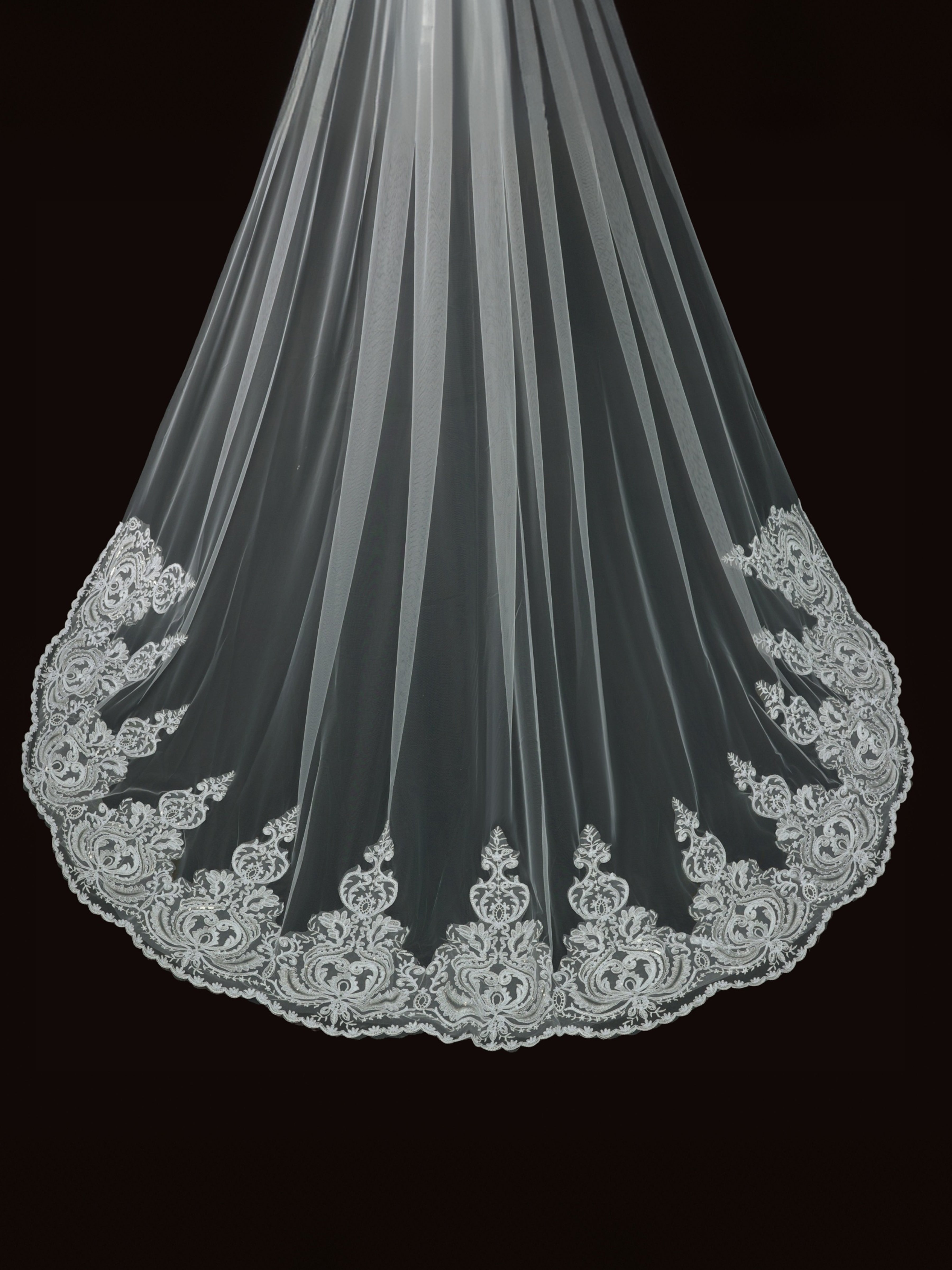 ROVDESY Two-Tier Cathedral Wedding Veil with Vintage Baroque Lace Hem & Metal Comb