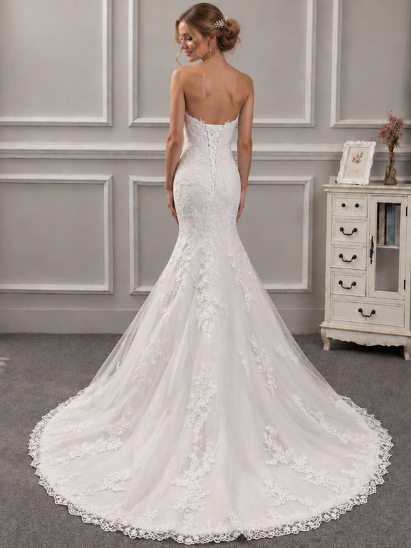 Strapless Sweetheart Lace Mermaid Wedding Dress with Corset Back