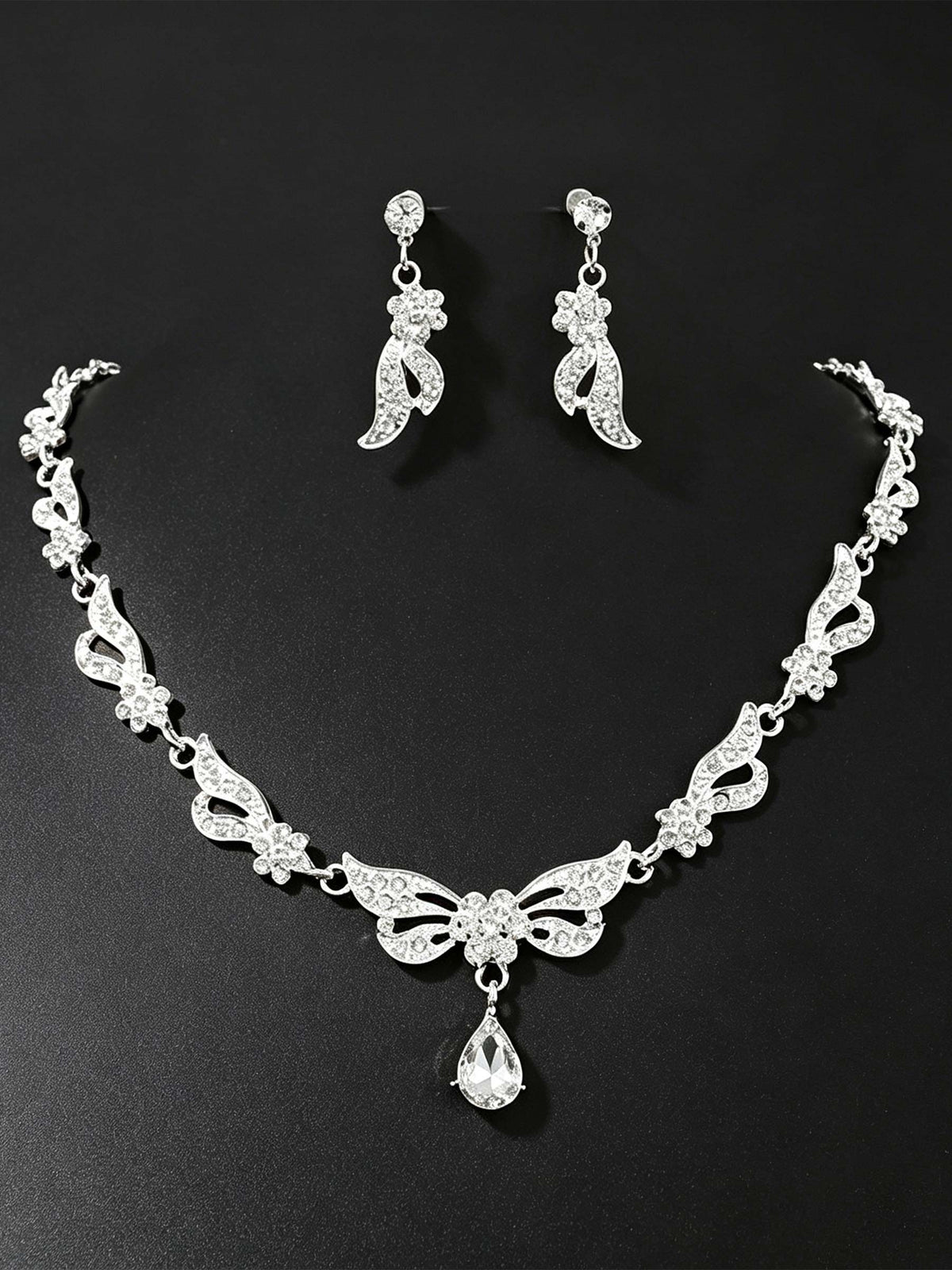 Butterfly Rhinestone Bridal Jewelry Sets, Earrings & Necklace (Set of 2)