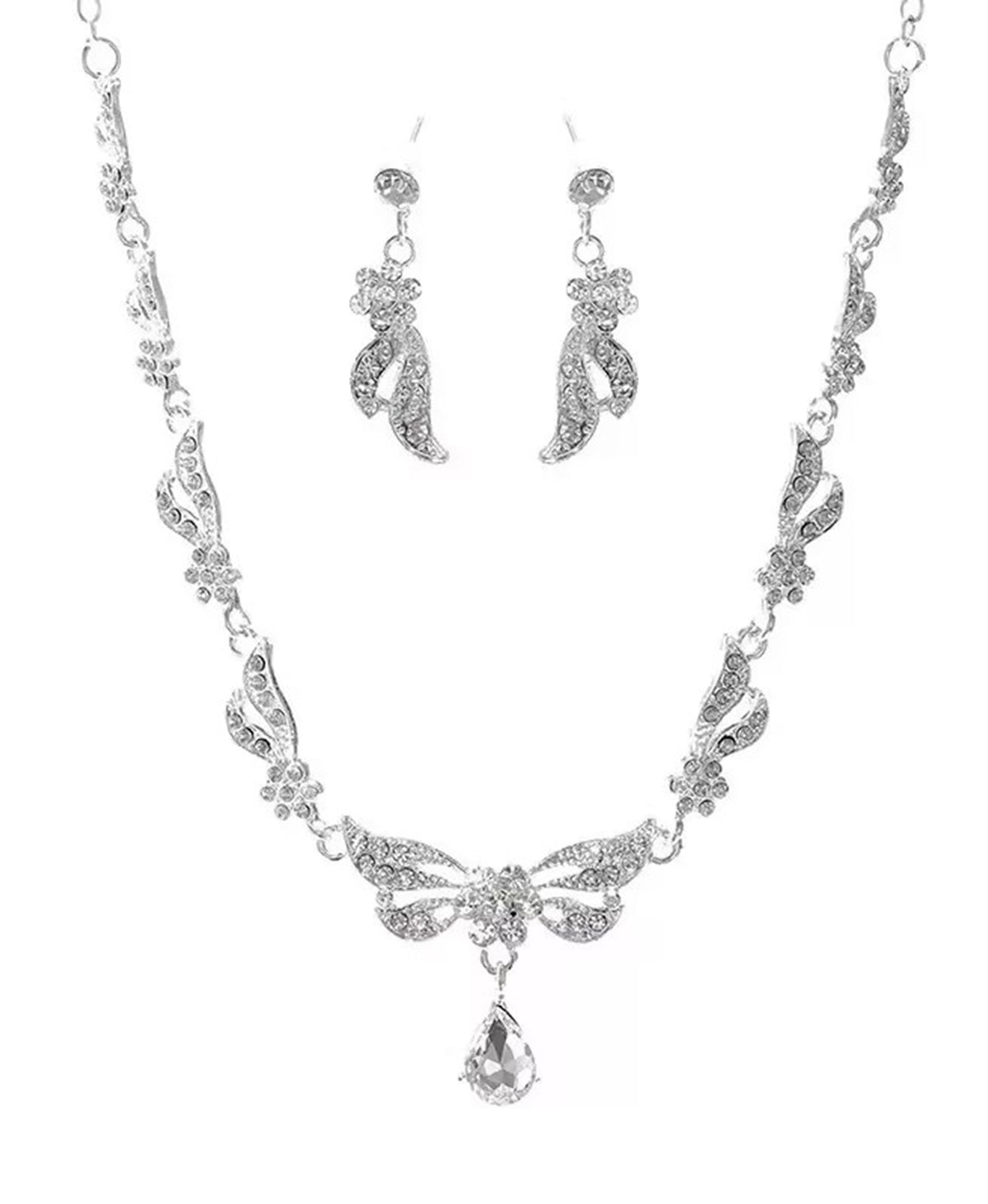 Butterfly Rhinestone Bridal Jewelry Sets, Earrings & Necklace (Set of 2)