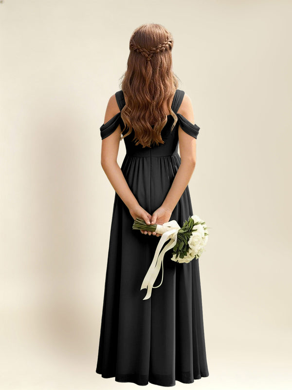 A-Line Off The Shoulder Pleated Chiffon Junior Bridesmaid Dress