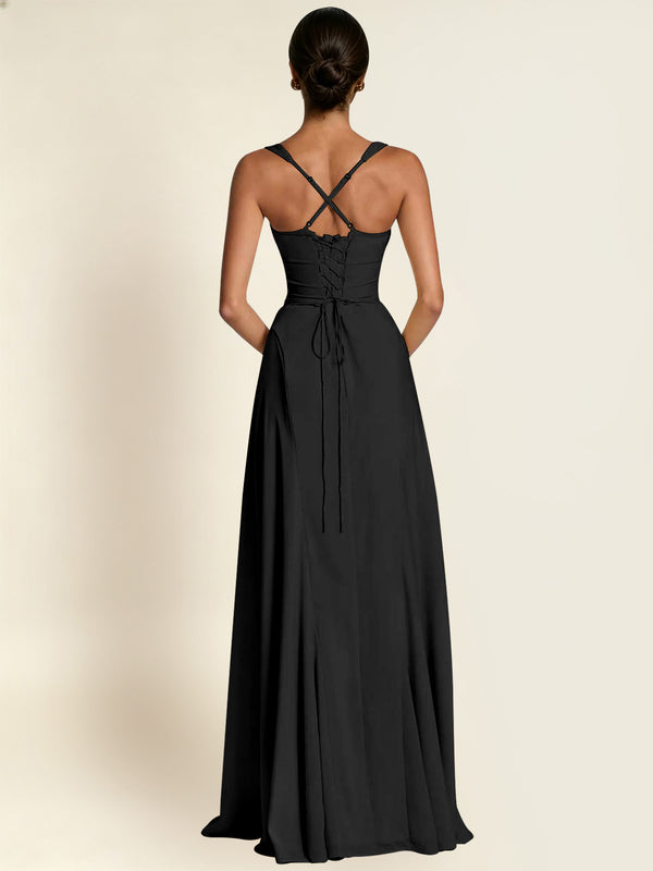 Black A Line Chiffon Bridesmaid Dress