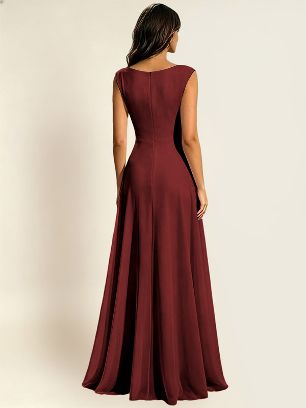 A-Line Chiffon Long Bridesmaid Dress With Sleeveless