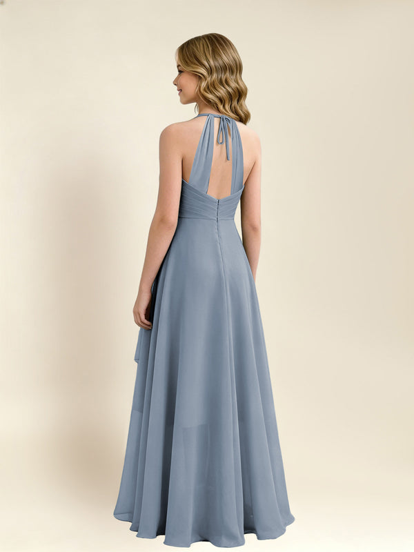 A-Line Halter Pleated Chiffon Junior Bridesmaid Dress