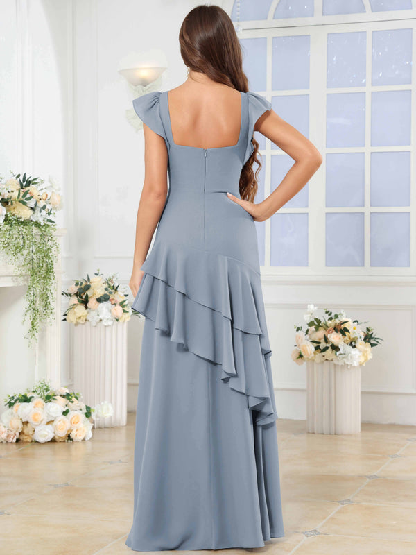 Sweetheart Tiered Ruffle Chiffon Bridesmaid Dress With Short Sleeves