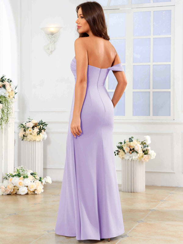 One Shoulder Off The Shoulder Pleated Chiffon Bridesmaid Dress