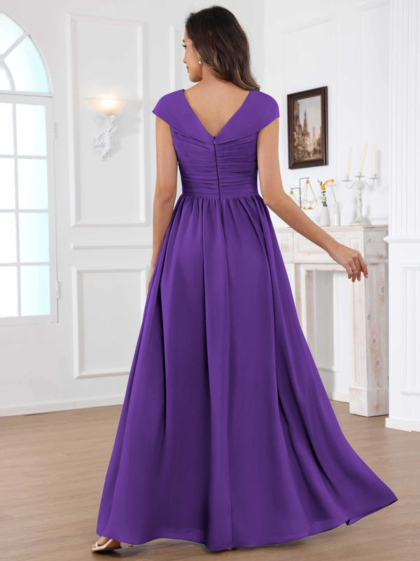 A-Line Cap Sleeves Pleated Chiffon Mother Of The Bride Dress