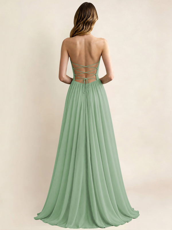 Sweetheart Chiffon Pleated A Line Bridesmaid Formal Dress