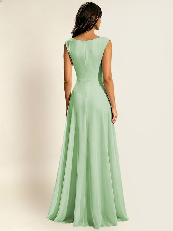 A-Line Chiffon Long Bridesmaid Dress With Sleeveless