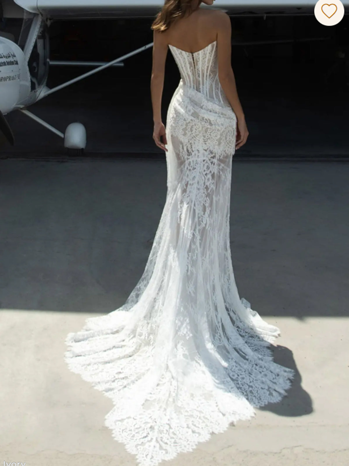 Strapless Sheer Lace Mermaid Wedding Dress with Corset Bodice And Lace Train