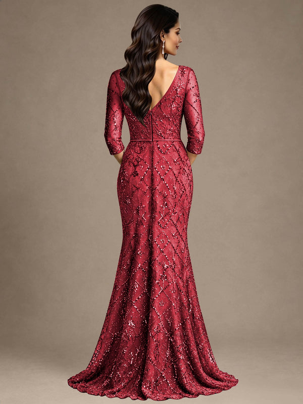 V Neck Half Sleeve Mermaid Mother of the Bride Dress Formal Dress