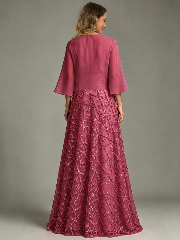 2 Pieces Sequin Long Mother of The Bride Dress with Jacket