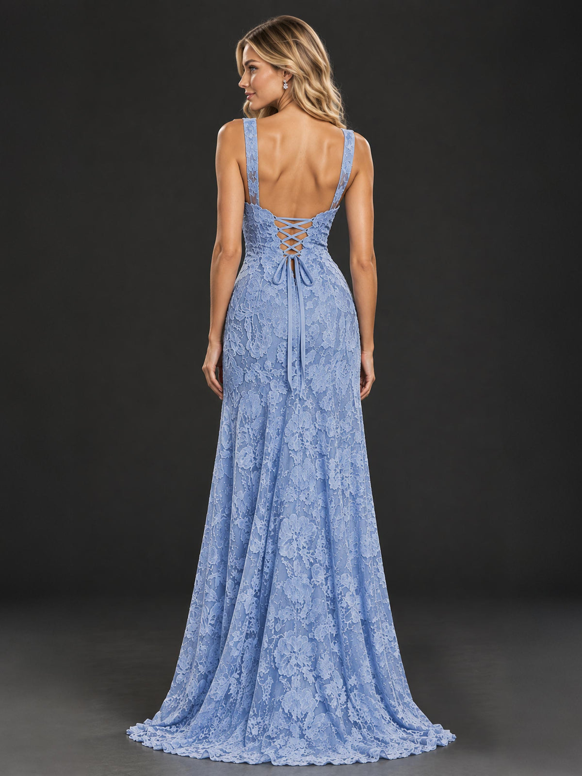 Square Neck Floral Embroidery Mermaid Formal Prom Dress with Slit