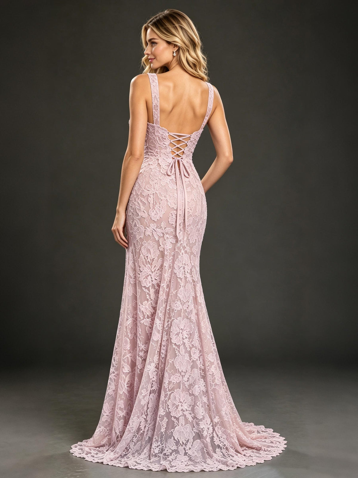 Square Neck Floral Embroidery Mermaid Formal Prom Dress with Slit