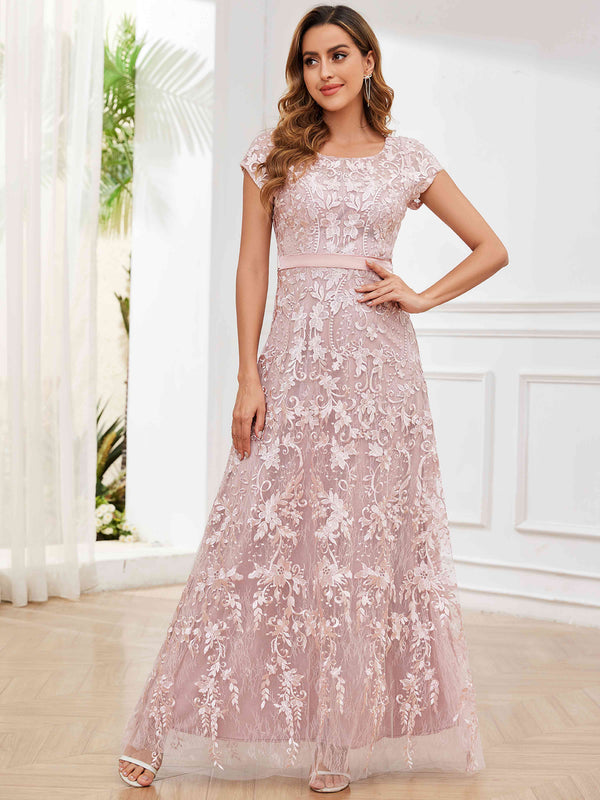 Elegant Lace Mother Of The Bride Dress With Short Sleeves Formal Gown