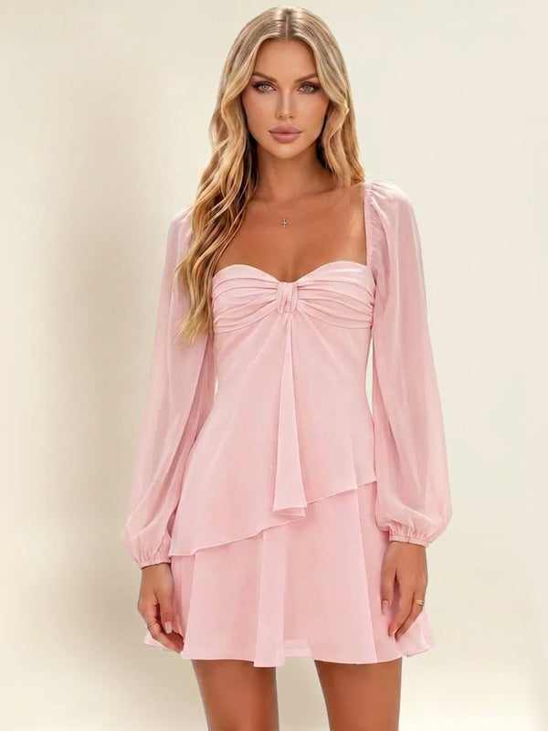 A-Line Ruffled Chiffon Homecoming Mini Dress With Long Sleeves