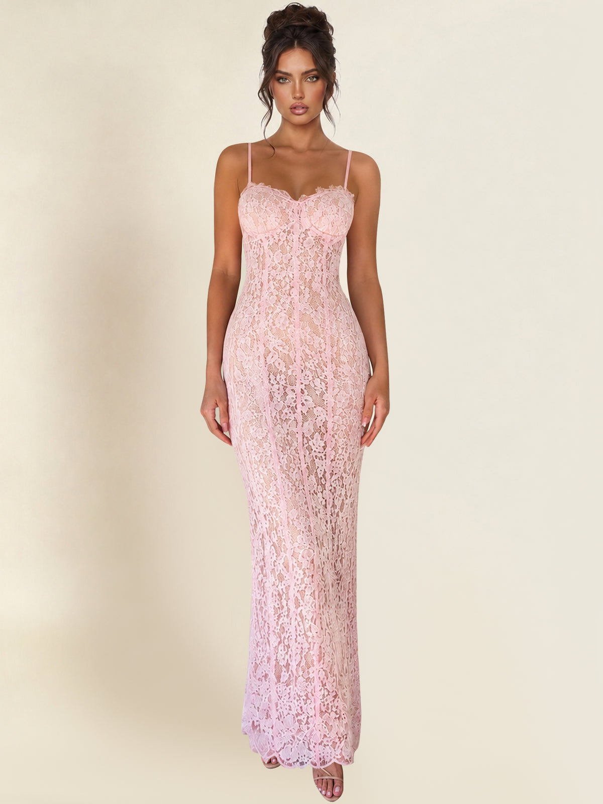 Spaghetti Strap Mermaid Lace Midi Bodycon Formal/Prom Dress