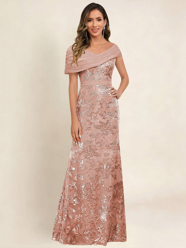 Off the Shoulder Sequin Mermaid Long Mother Of The Bride Dress Formal Gown
