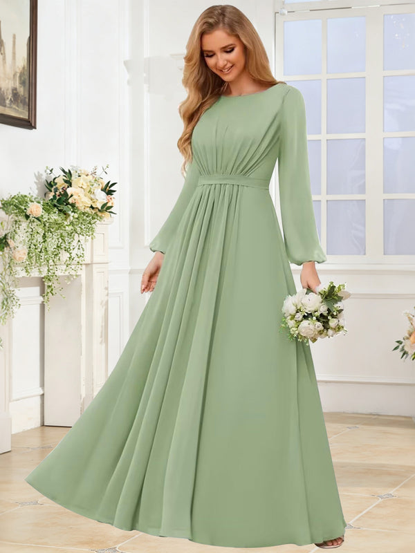 A-Line Chiffon Long Sleeve Bridesmaid Dress