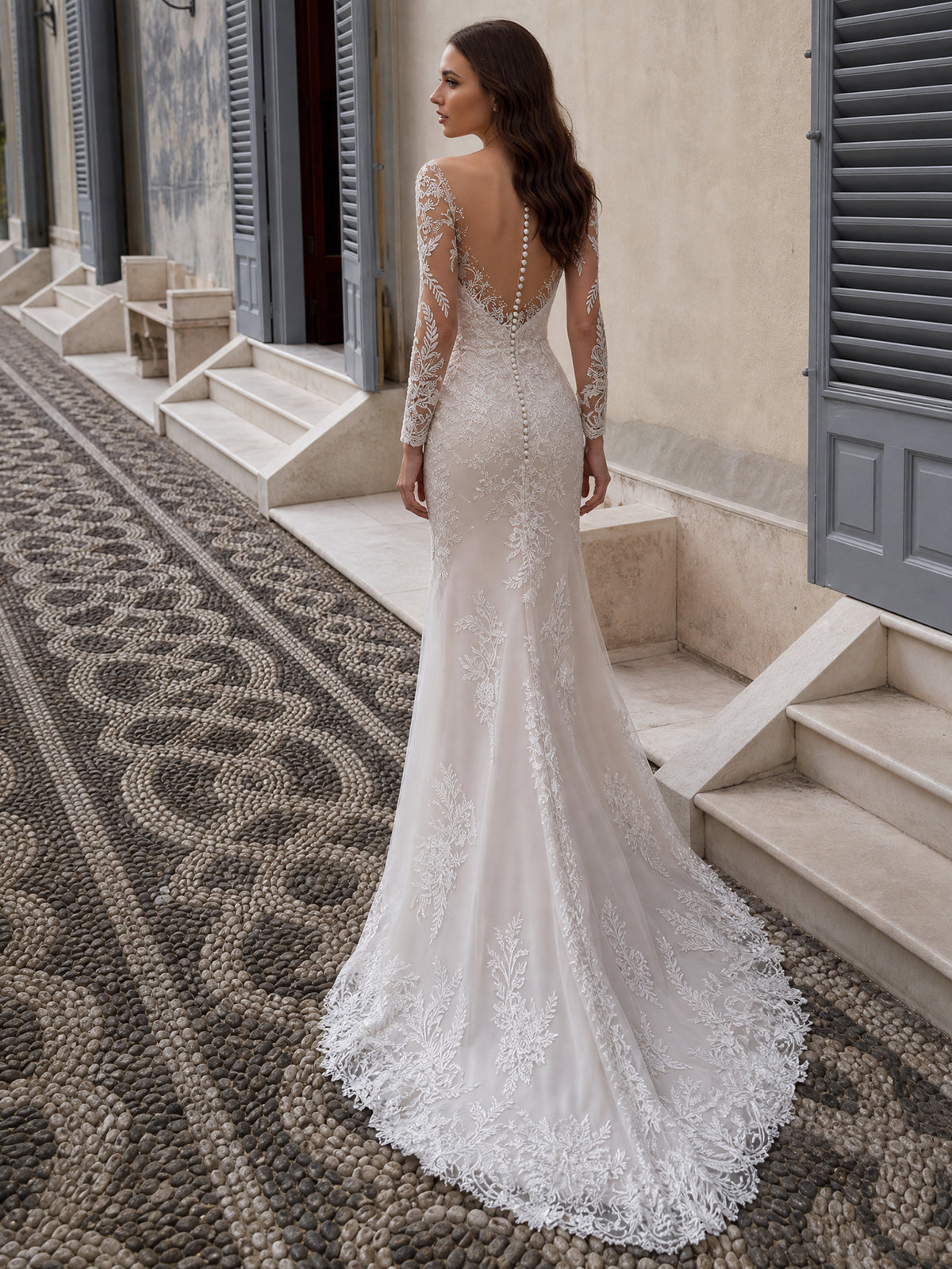 Illusion Long Sleeve Mermaid Lace Wedding Dress