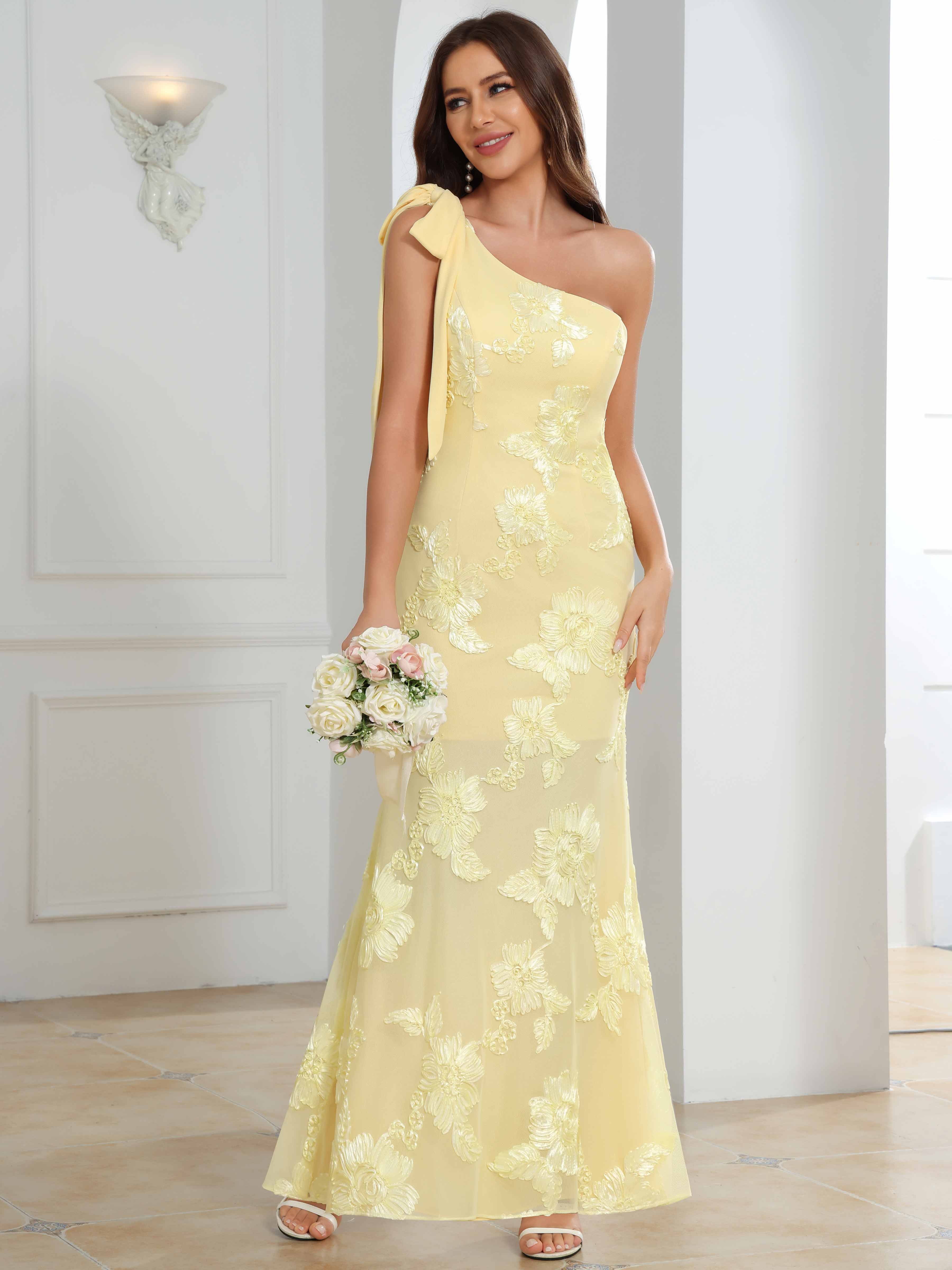 ROVDESY One-Shoulder Mermaid Floral Bridesmaid/Prom Dress
