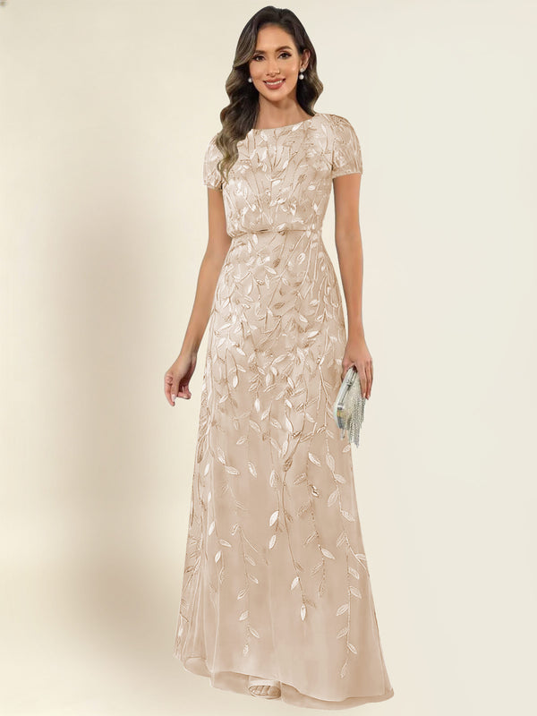 Sequin Mermaid Long Mother Of The Bride Dress With Short Sleeves Formal Gown