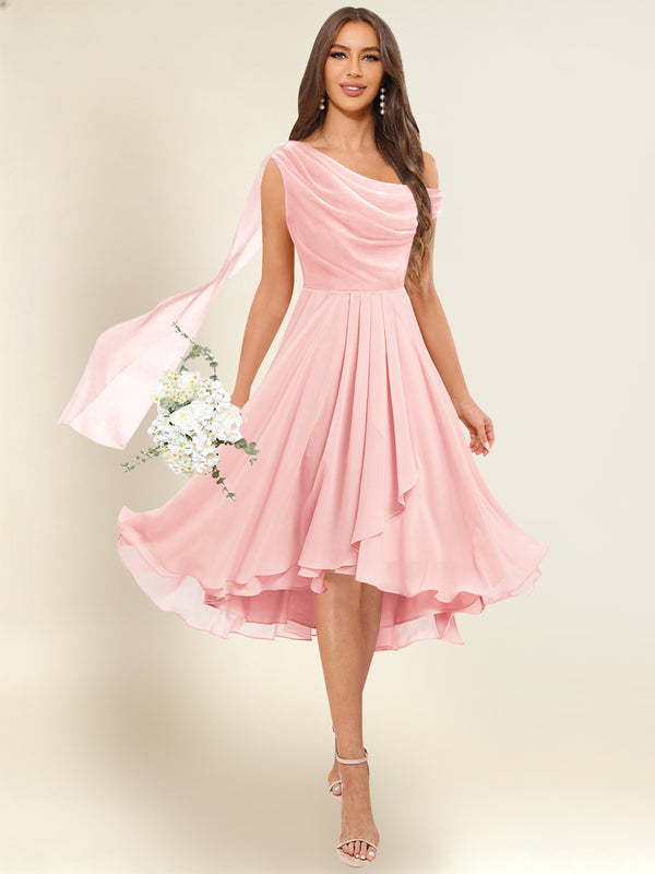 A-Line One Shoulder Pleated Chiffon Bridesmaid Dress With Flowing Sash