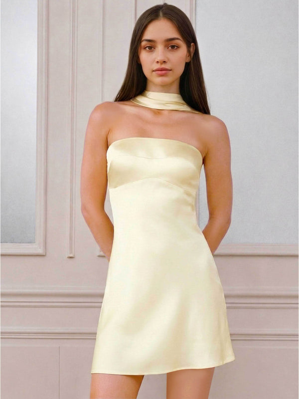 A-Line Halter Neck Satin Homecoming Mini Dress