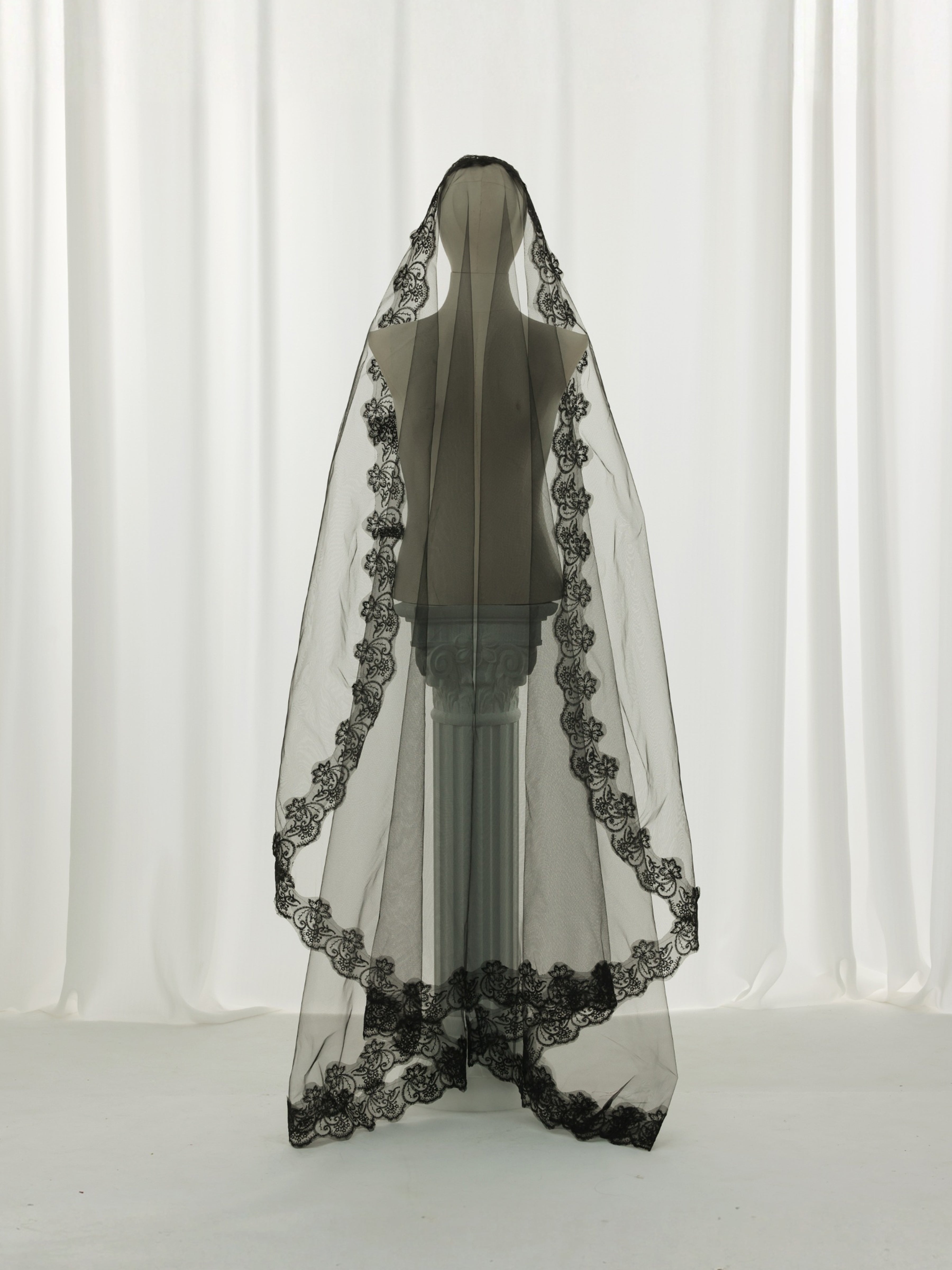 ROVDESY Single Tier Chapel Length Black Floral Lace Bridal Veil