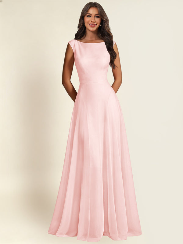 A-Line Chiffon Long Bridesmaid Dress With Sleeveless
