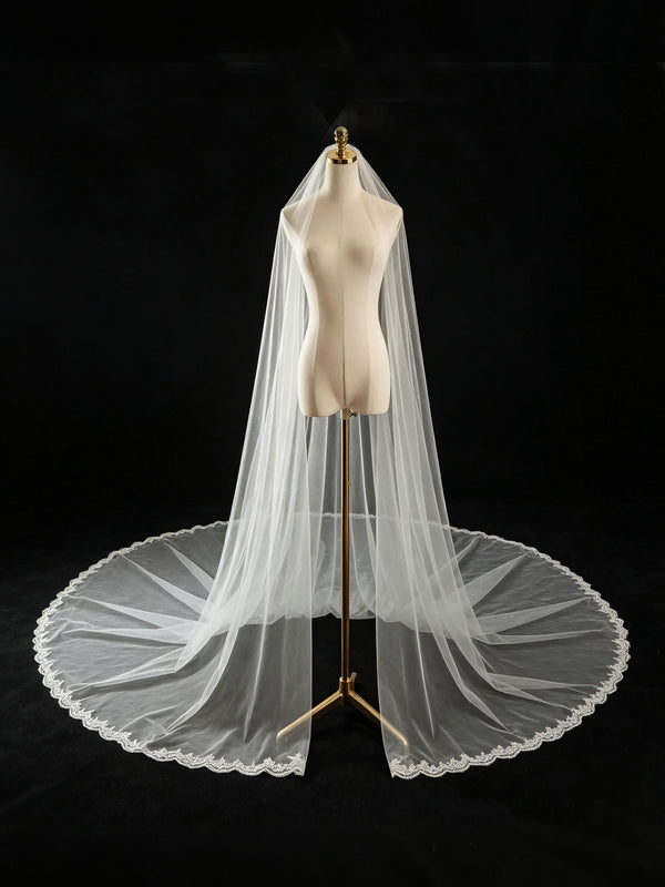 Cathedral Lace Edge Bridal Veil With Metal Comb Long Wedding Veil