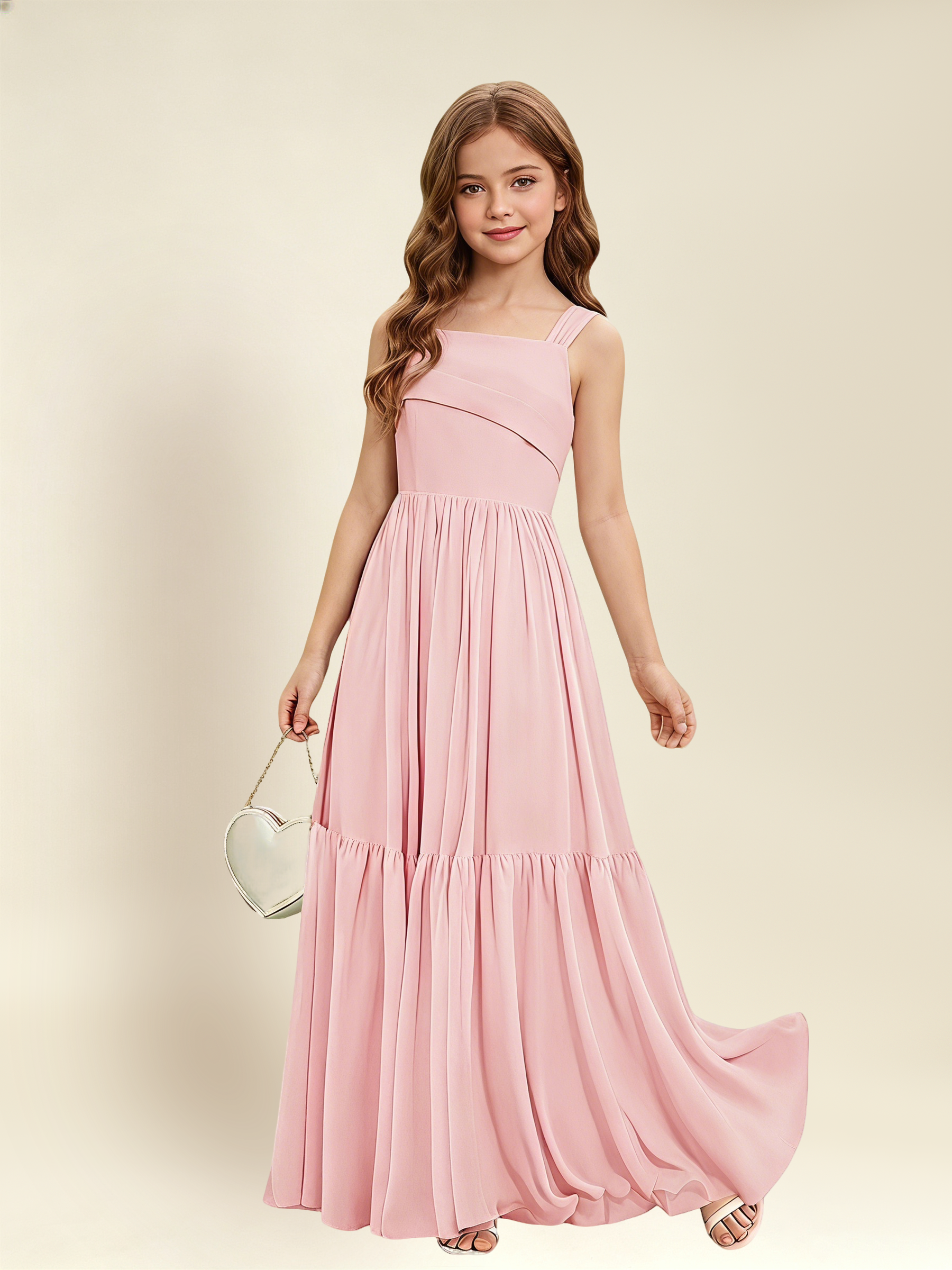 ROVDESY A-Line Square Neck Chiffon  Junior Bridesmaid Dress