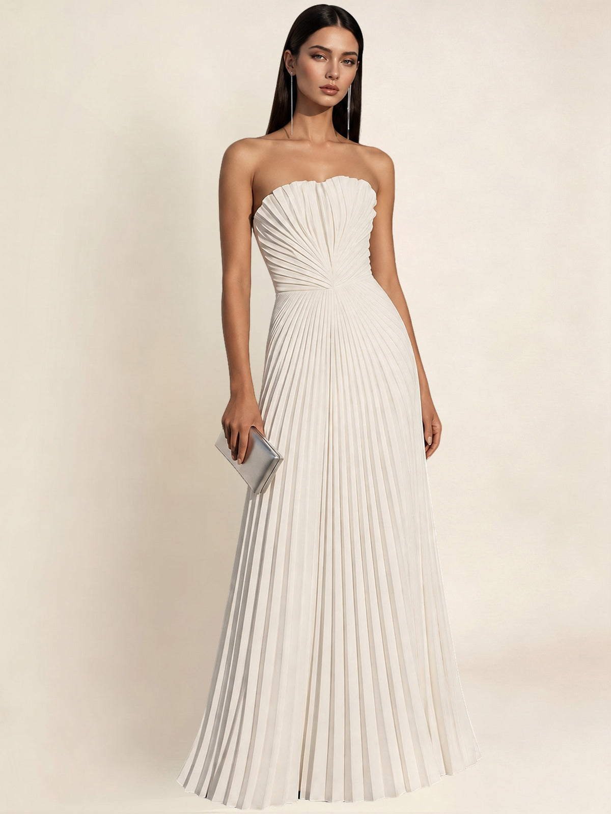 Strapless Satin Pleated A Line Bridesmaid Prom Dress