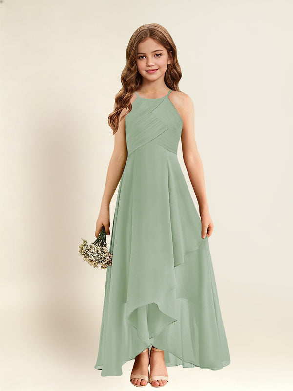 A-Line Halter Pleated Chiffon Junior Bridesmaid Dress