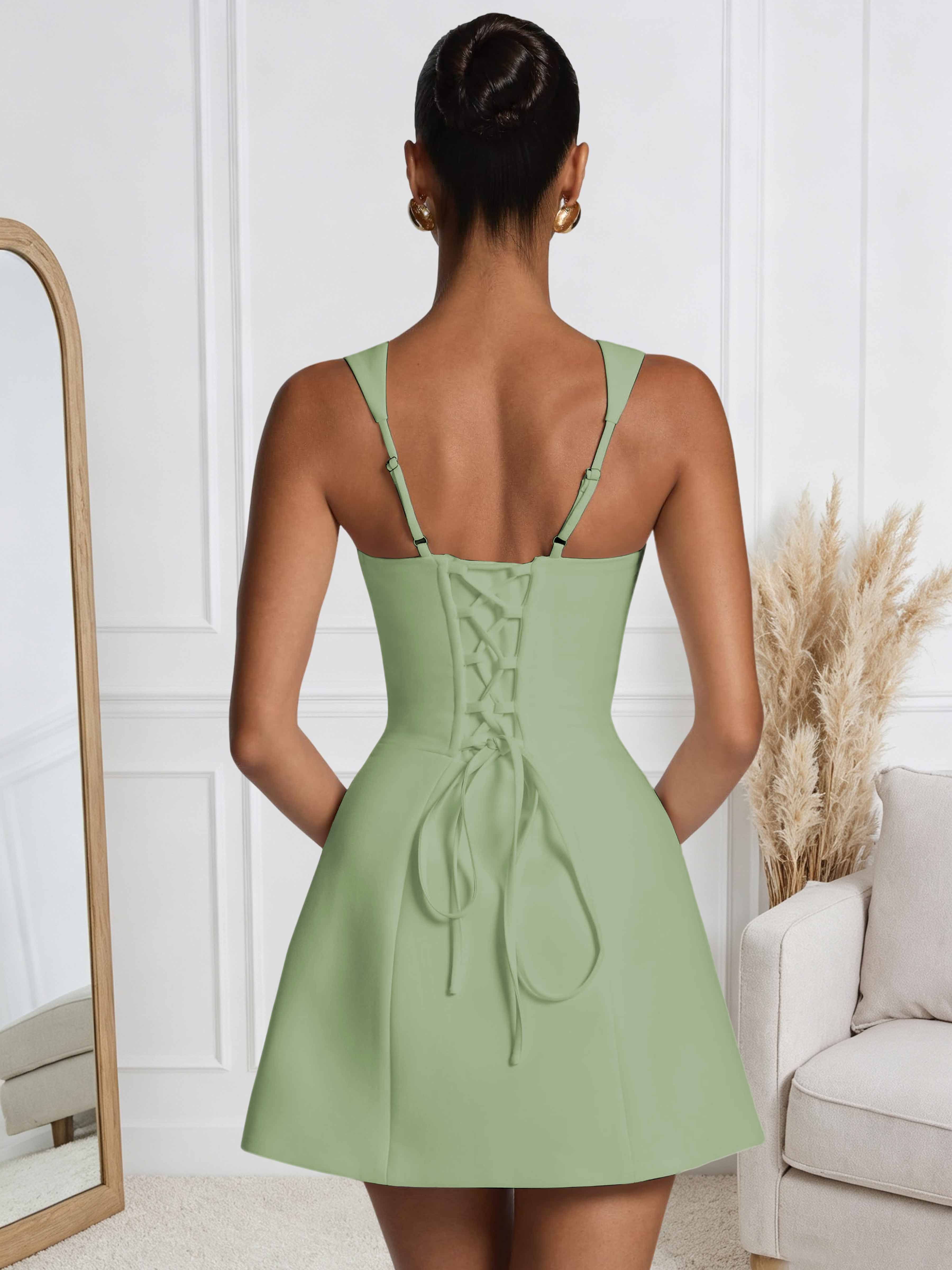 ROVDESY A-Line Square Neck Satin Homecoming Mini Dress