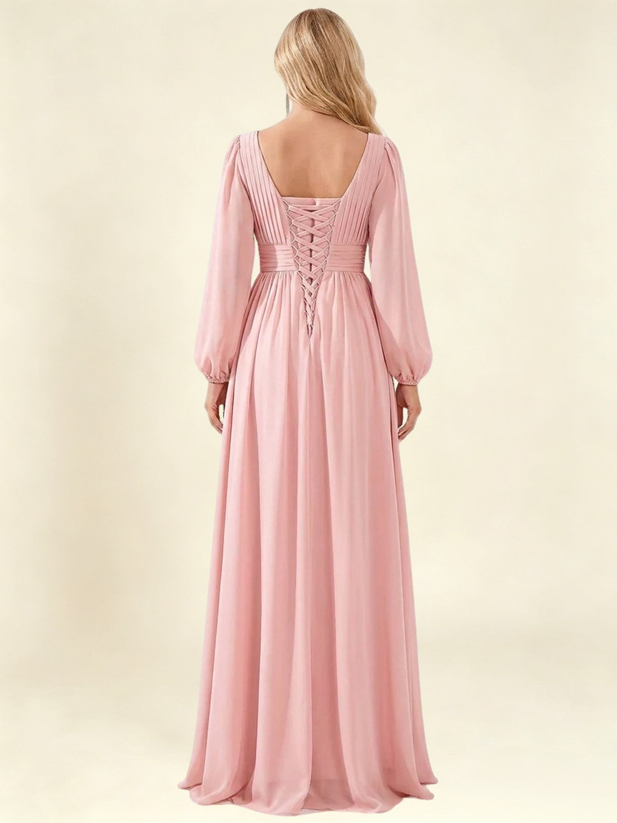 A-Line Pleated Long Chiffon Bridesmaid Dress With Long Sleeves