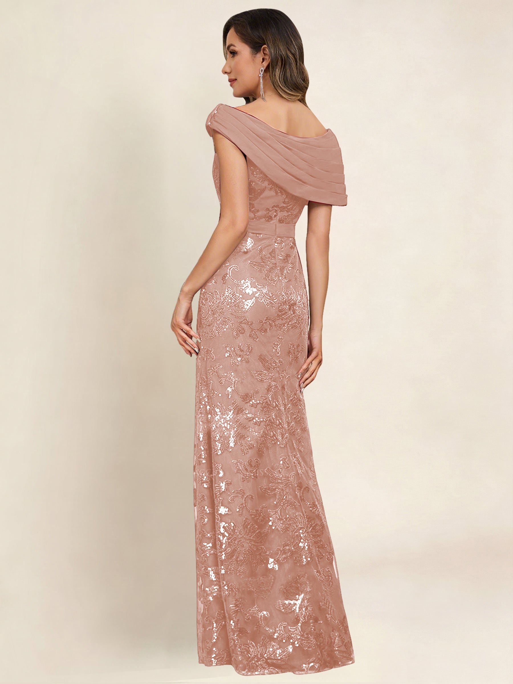 ROVDESY Off the Shoulder Sequin Mermaid Long Mother Of The Bride Dress Formal Gown