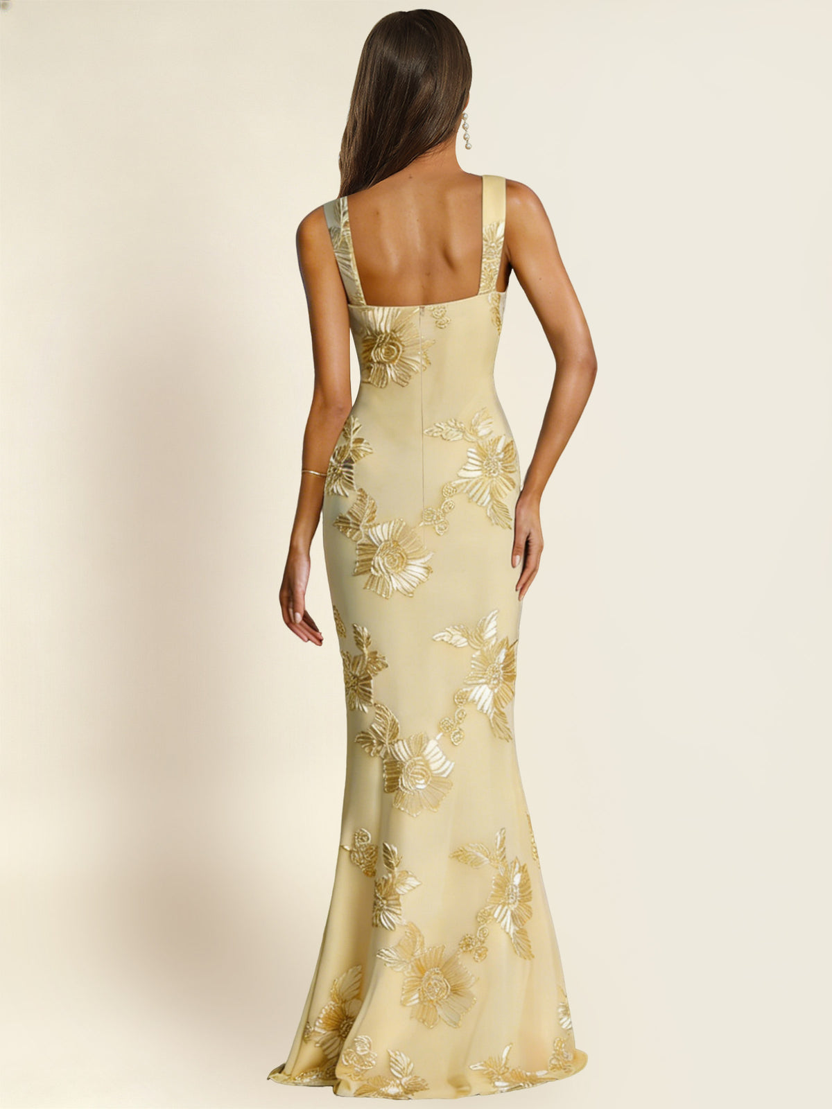 ROVDESY Square Neck Floral Applique Mermaid Long Prom/Bridesmaid Dress