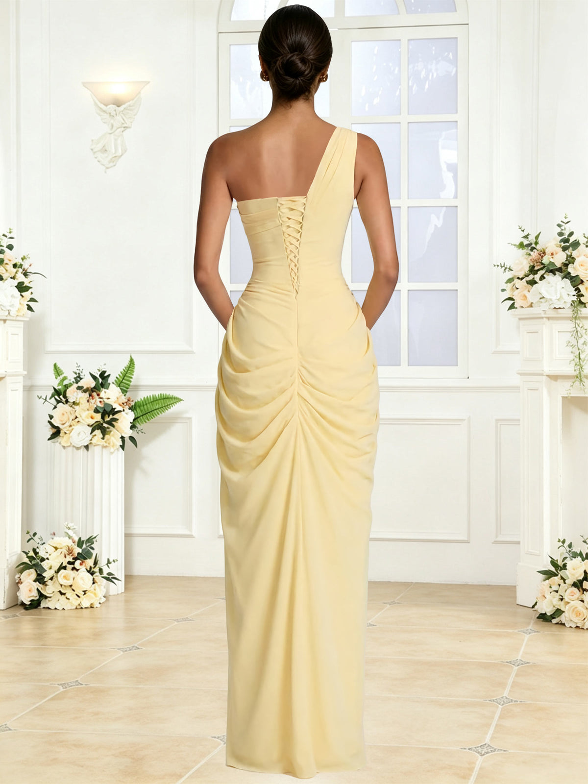 One Shoulder Chiffon Mermaid Long Bridesmaid Dress with Slit