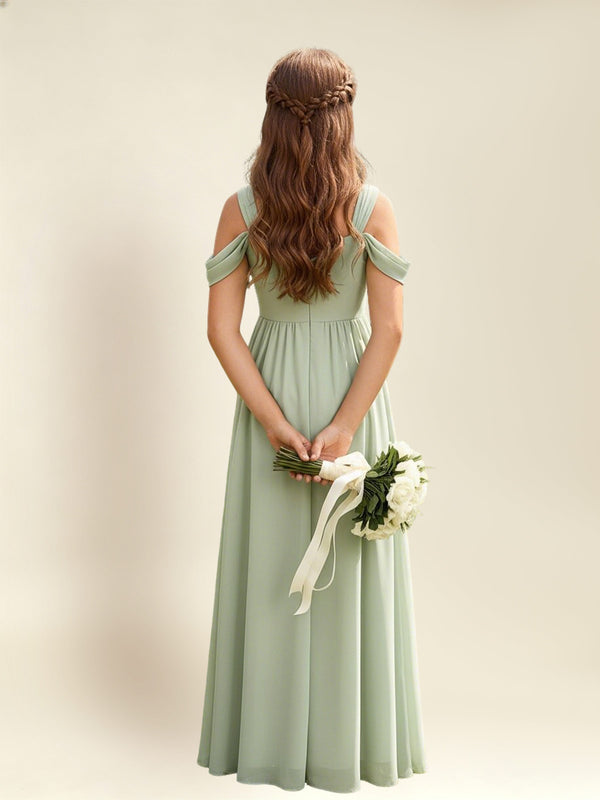 A-Line Off The Shoulder Pleated Chiffon Junior Bridesmaid Dress