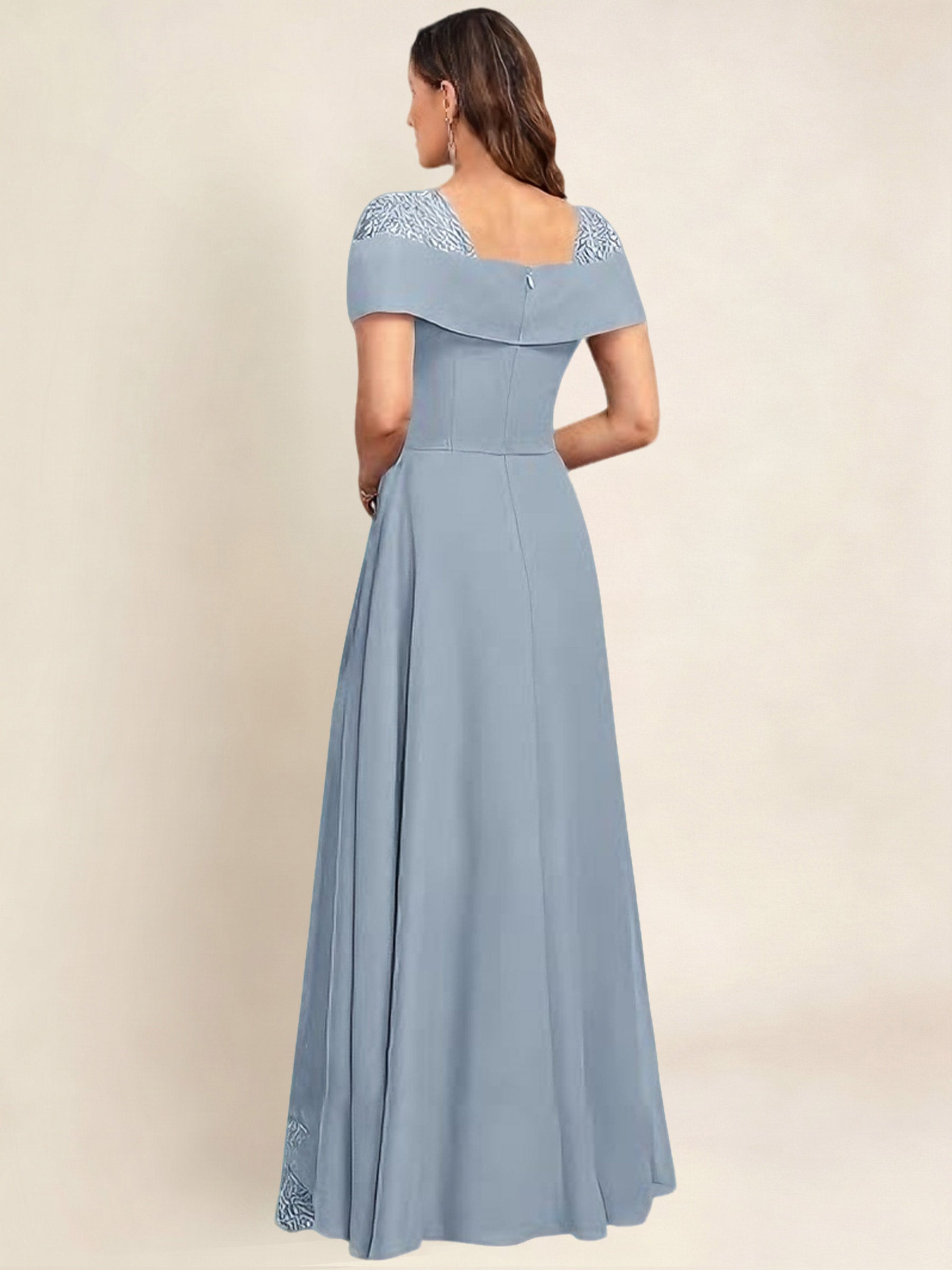 ROVDESY A-Line Off The Shoulder Lace Chiffon Long Mother of the Bride Dress Formal Gown