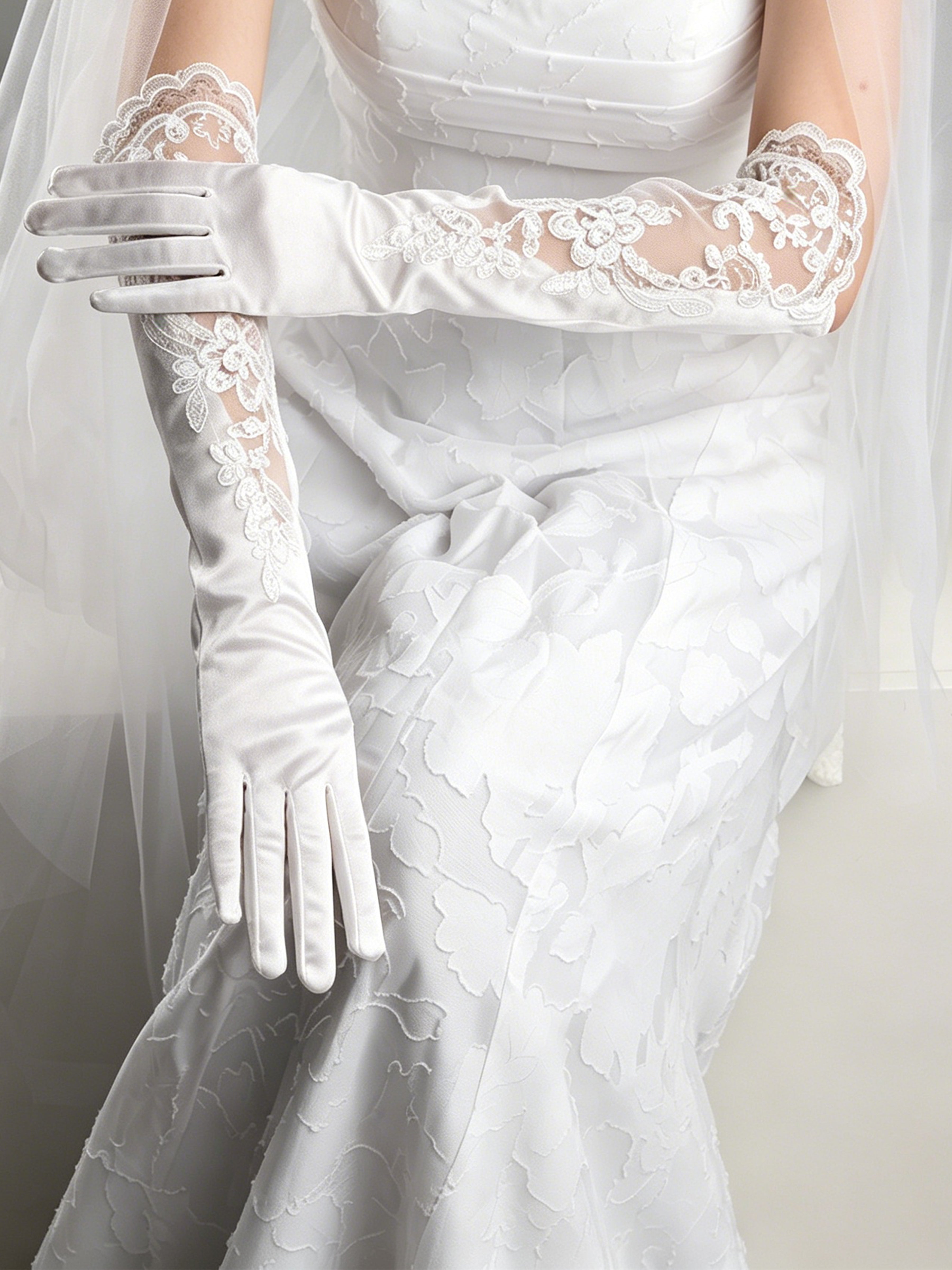 ROVDESY Vintage Embroidered  Satin Wedding Gloves
