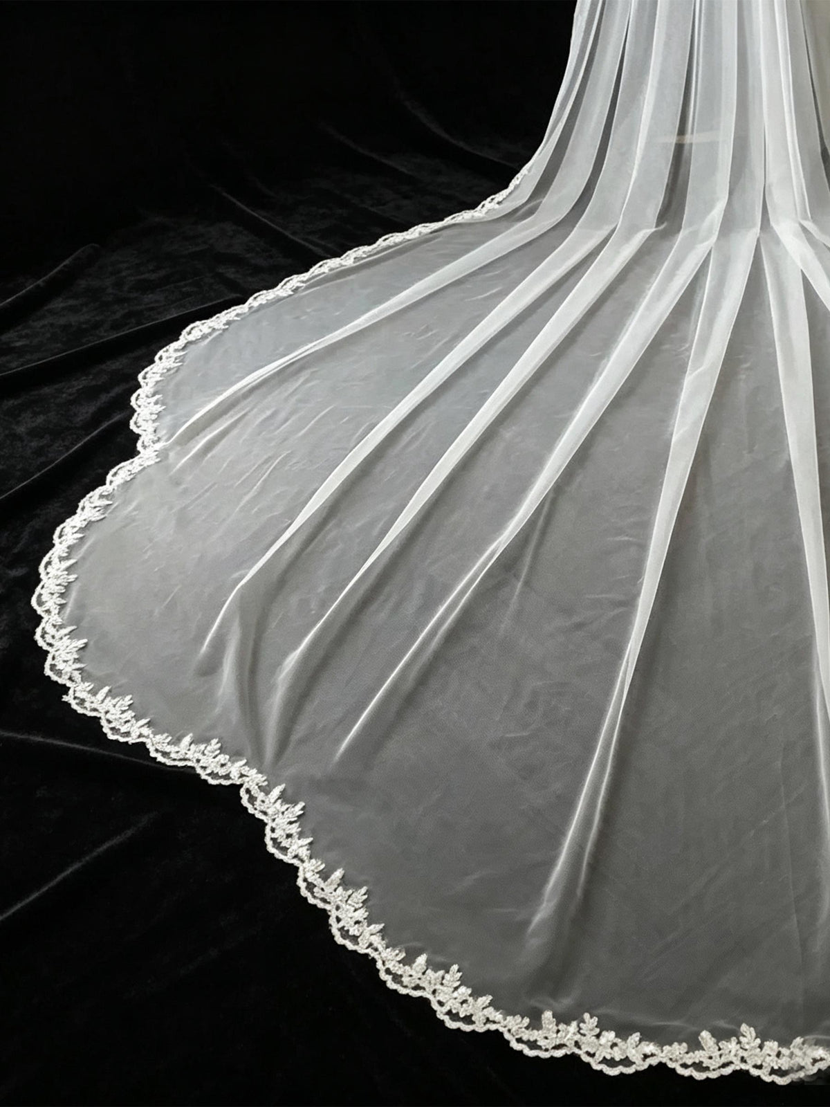 Cathedral Lace Edge Bridal Veil With Metal Comb Long Wedding Veil
