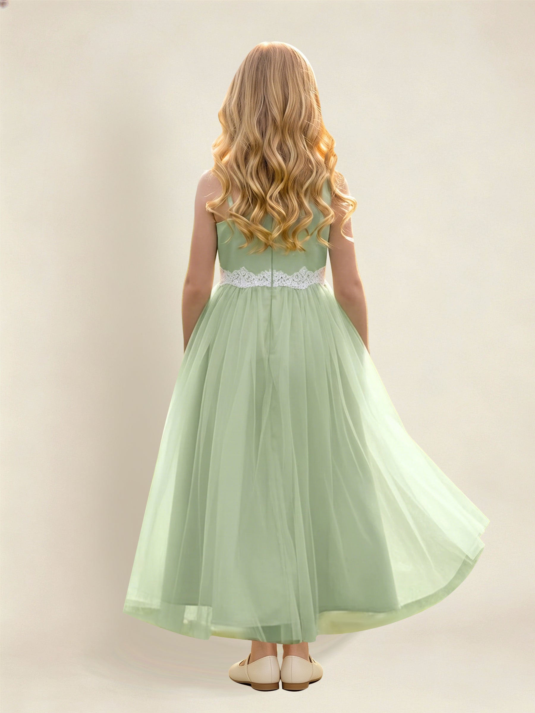 ROVDESY Asymmetric One Shoulder  Satin  Tulle Junior Bridesmaid Dress