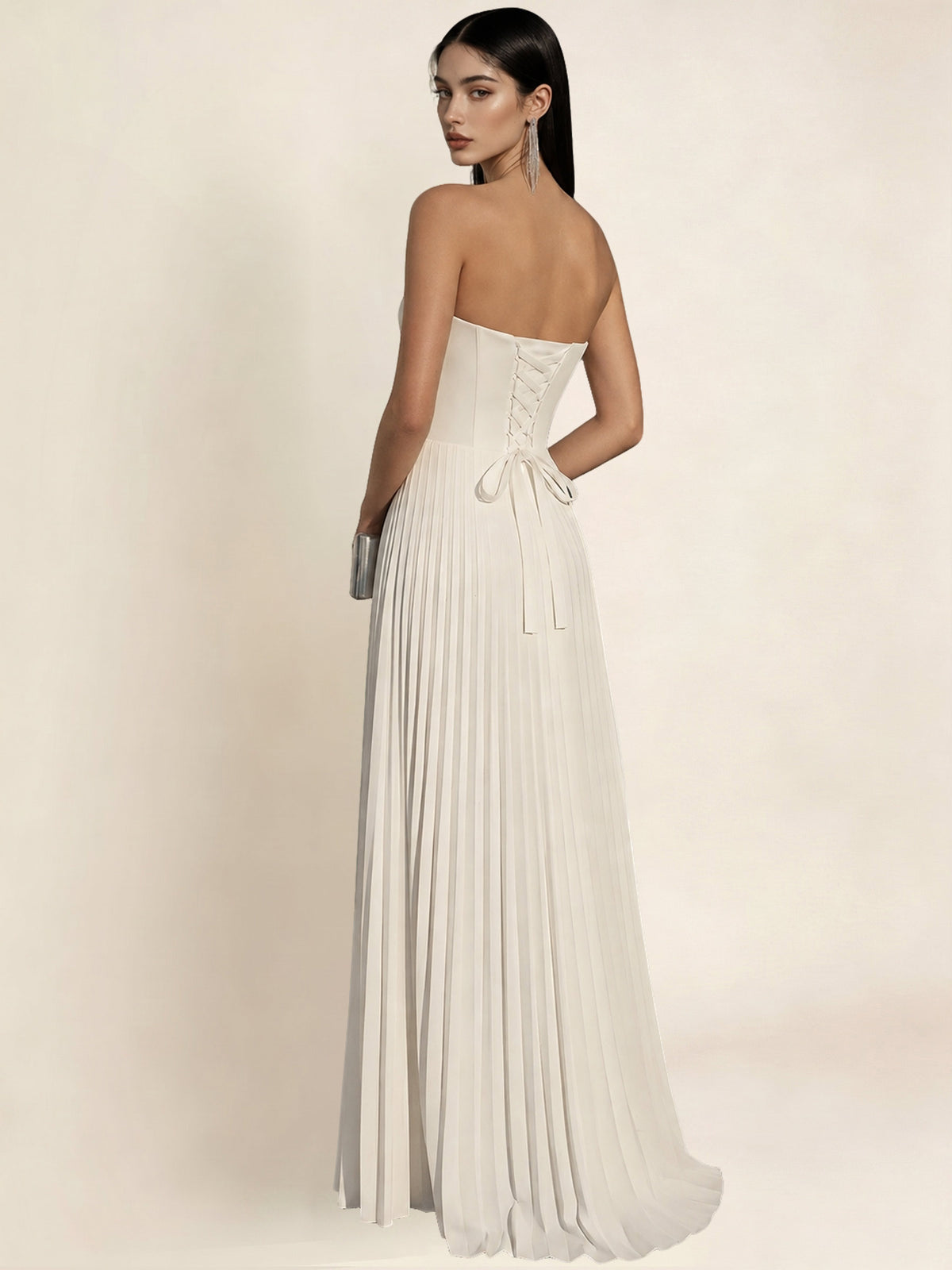 Strapless Satin Pleated A Line Bridesmaid Prom Dress