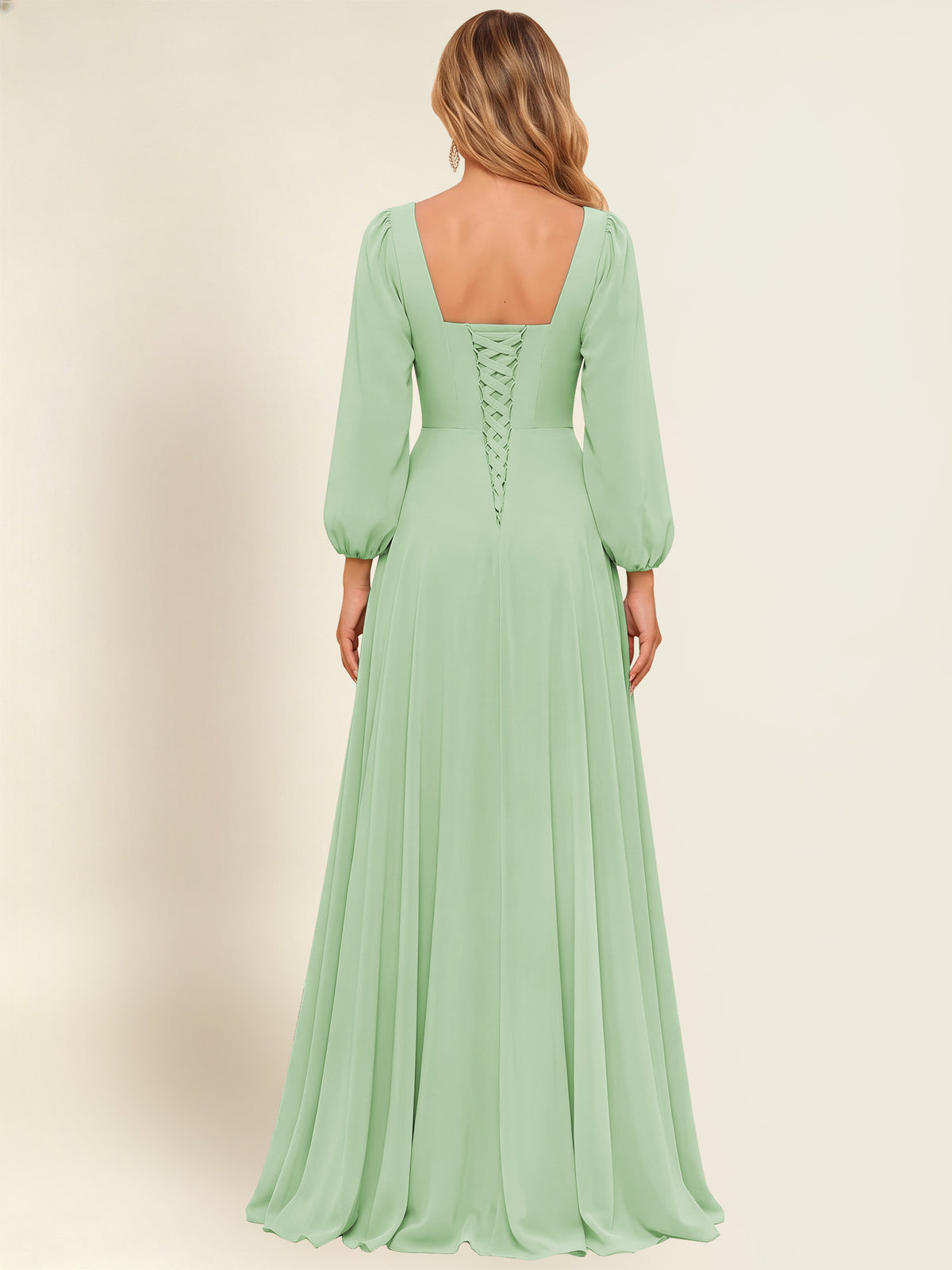 A-Line Long Sleeve Chiffon Bridesmaid Dress With Slit